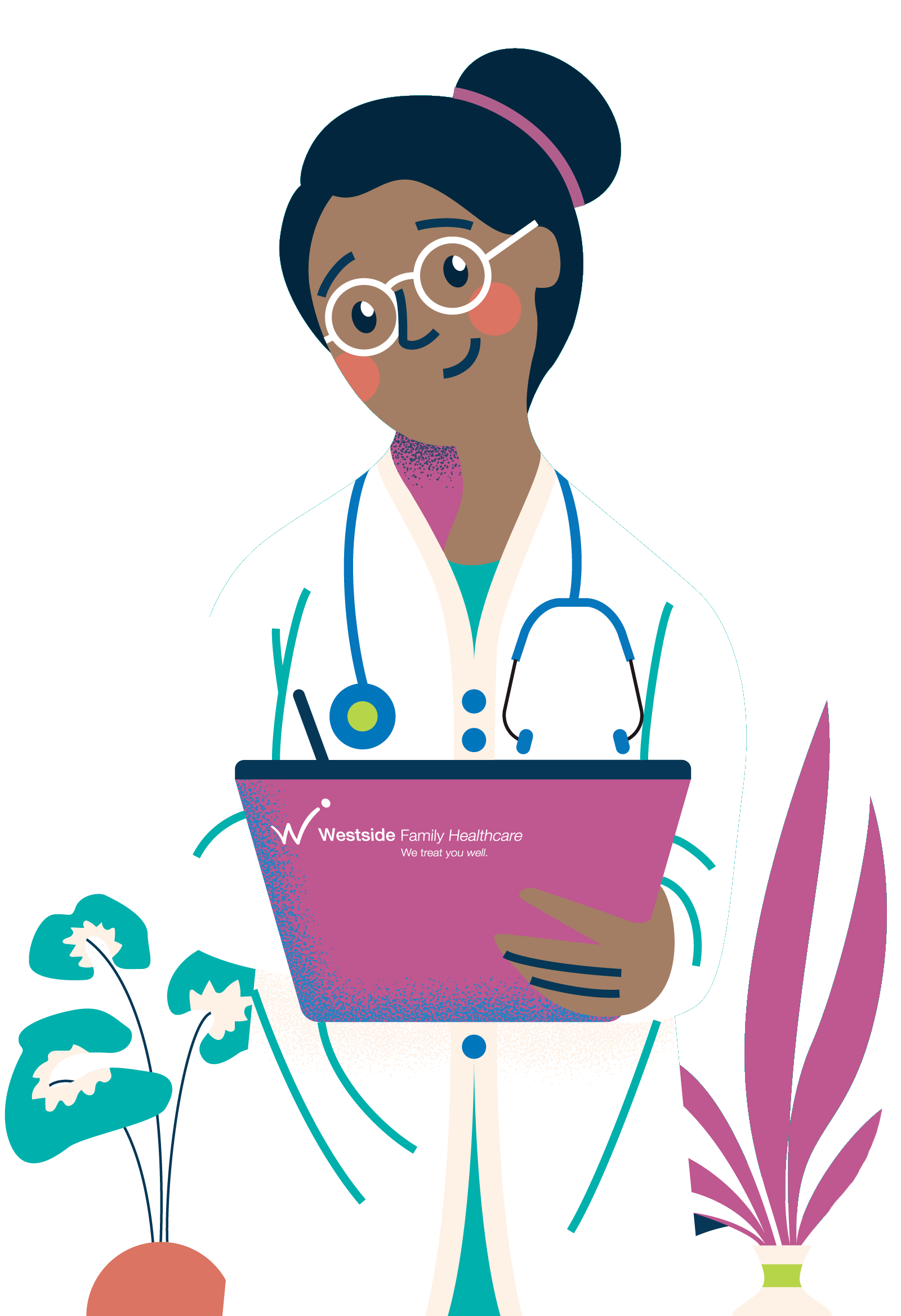 Westside clinician holding a patient clipboard